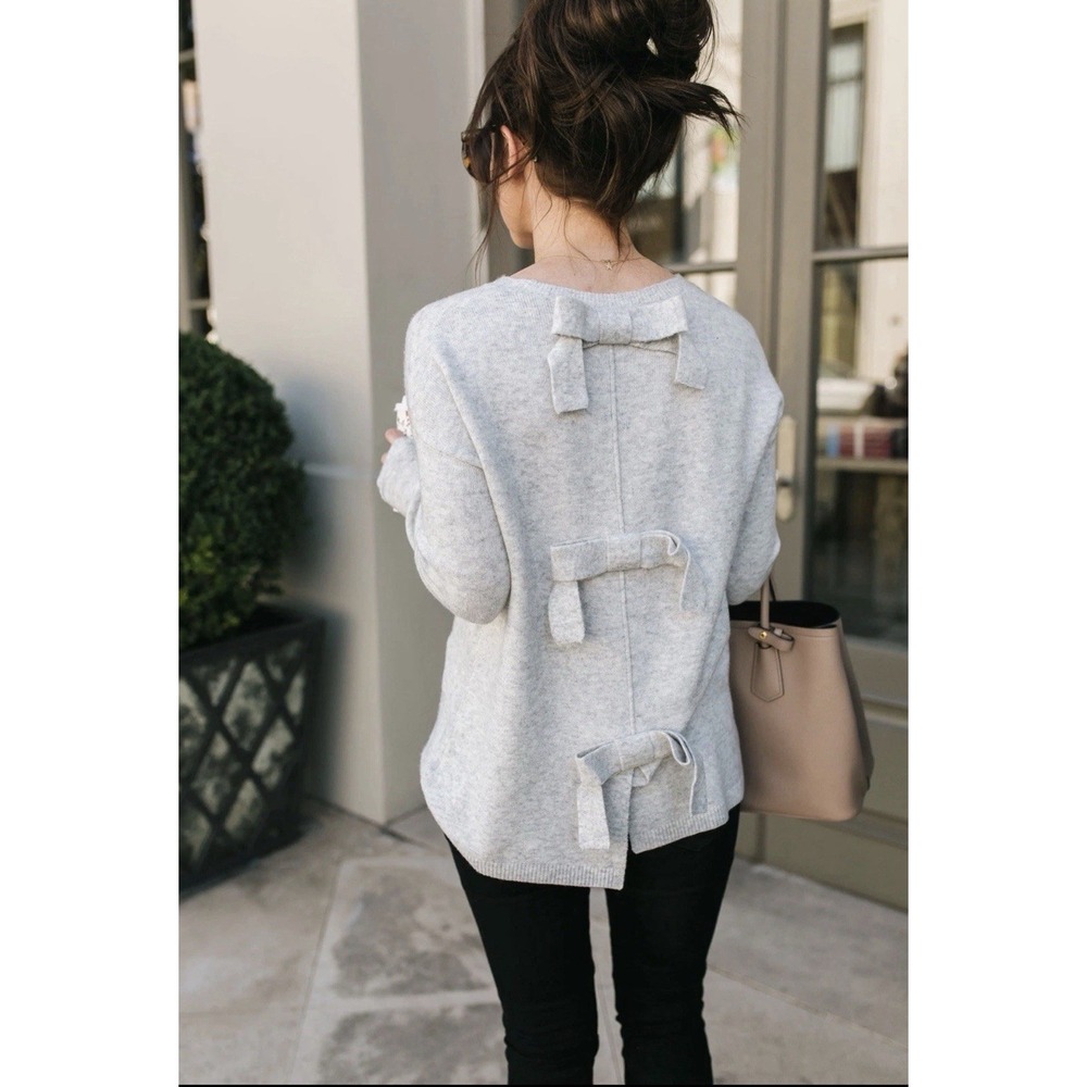 HALOGEN Grey Bow Back Sweater Women's Medium Oversized Pullover